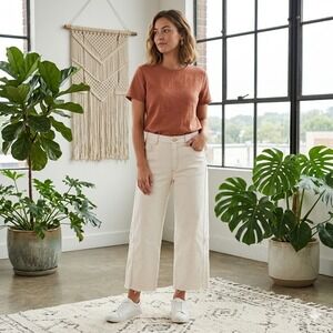 Democracy Absolution Skyrise Wide Leg White Jeans Raw Hem Women's 16 Beachy New